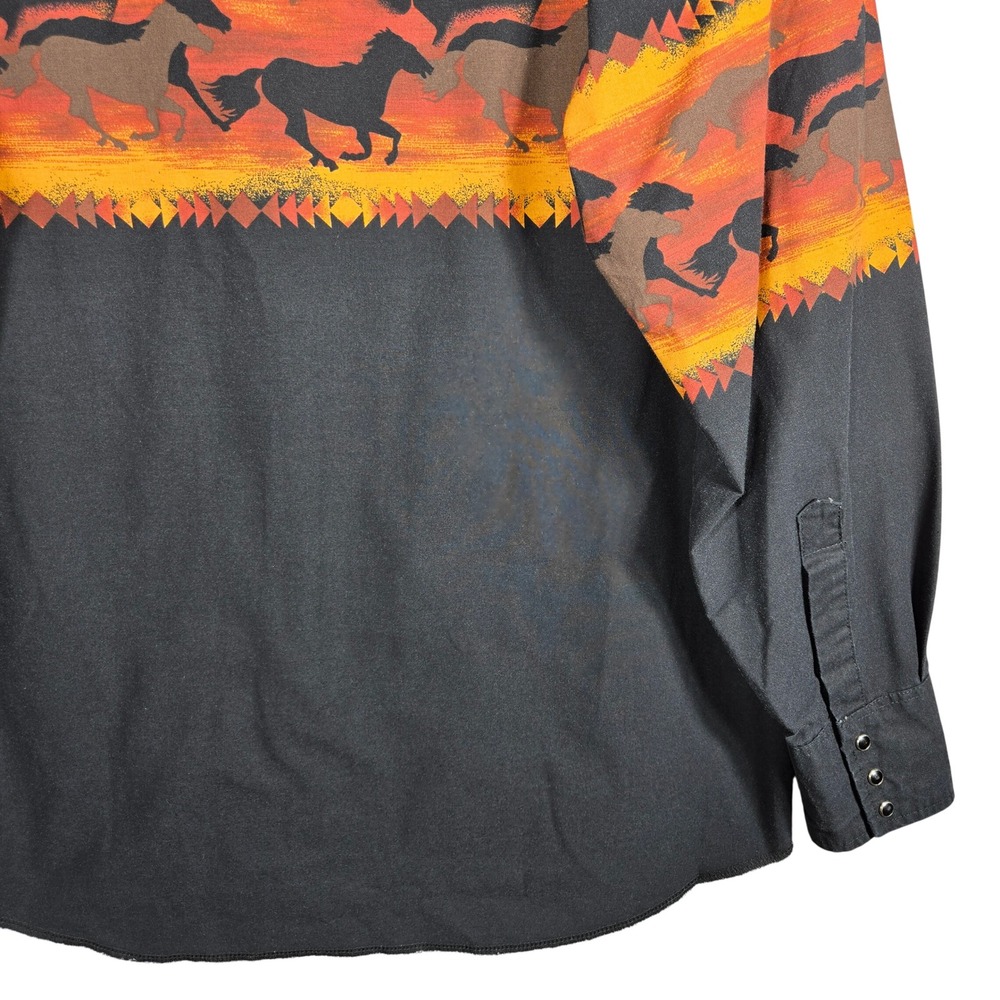 Vintage 90s Wrangler Western Shirt Men Large Black Wild Horse Graphic Pearl Snap - Picture 11 of 11